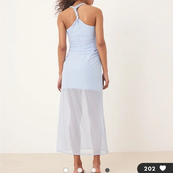 Abercrombie Mesh Racerback Maxi Dress-Light Blue-NWT
